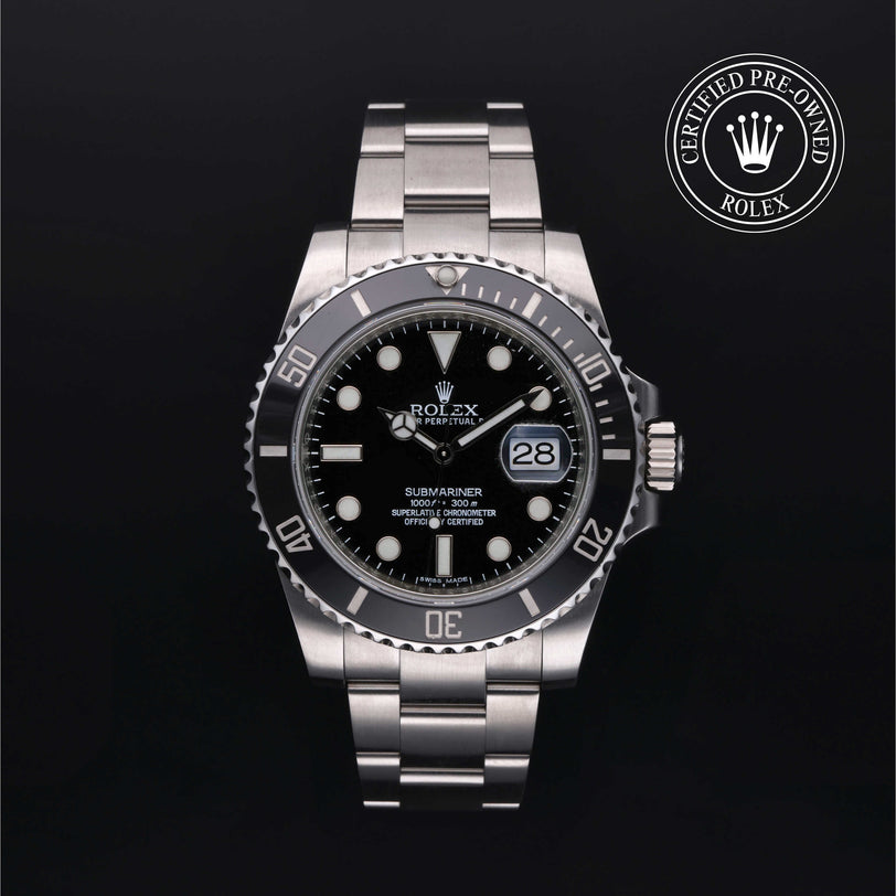 Rolex Certified Pre-owned Submariner M116610LN-0001 front on black background