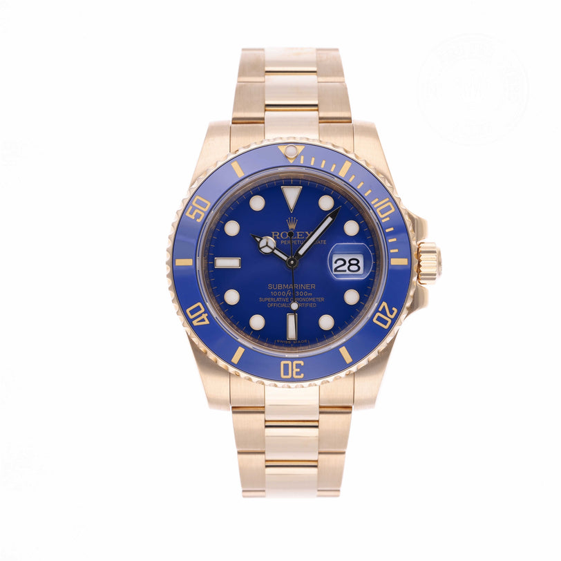 Rolex Certified Pre-owned Submariner M116618LB-0003 front on white background