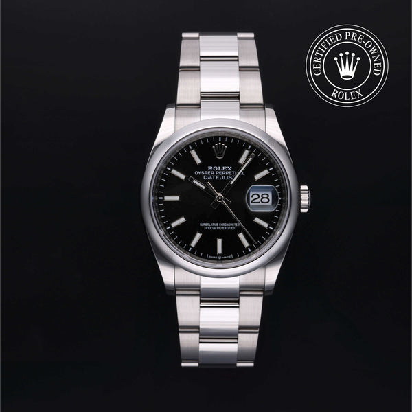 Rolex Certified Pre-owned Datejust M126200-0004 front on black background
