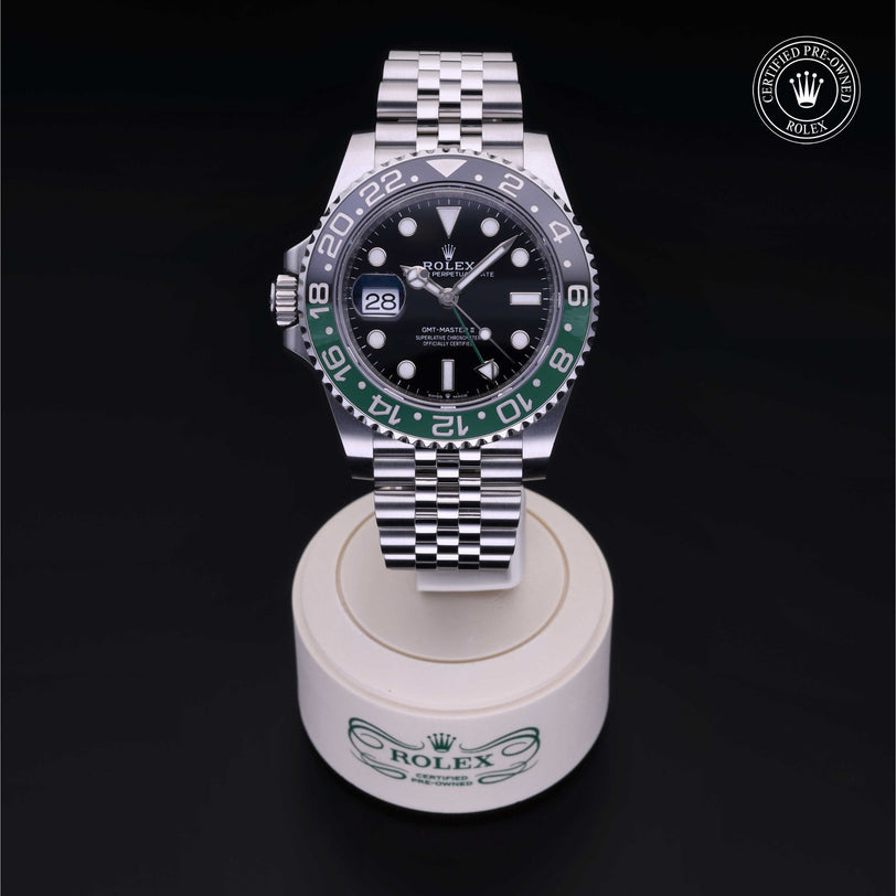 Rolex Certified Pre-owned GMT M126720VTNR-0002 front on black background