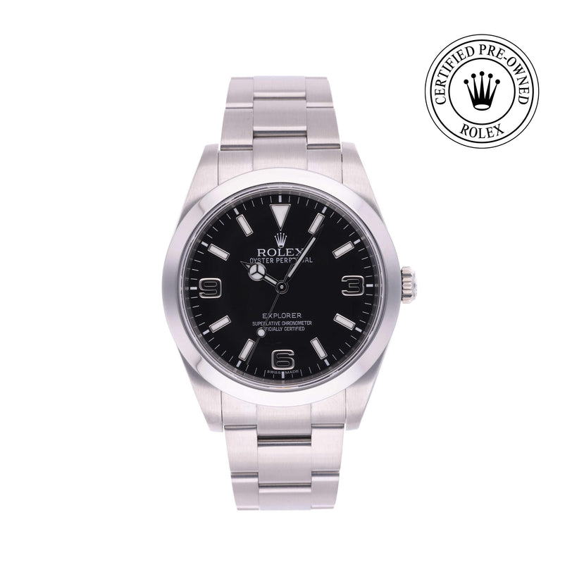 Rolex Certified Pre-owned Explorer M214270-0001 front on white background