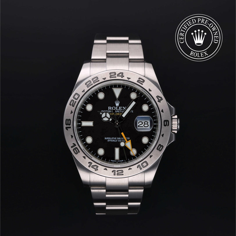 Rolex Certified Pre-owned Explorer M216570-0002 front on black background