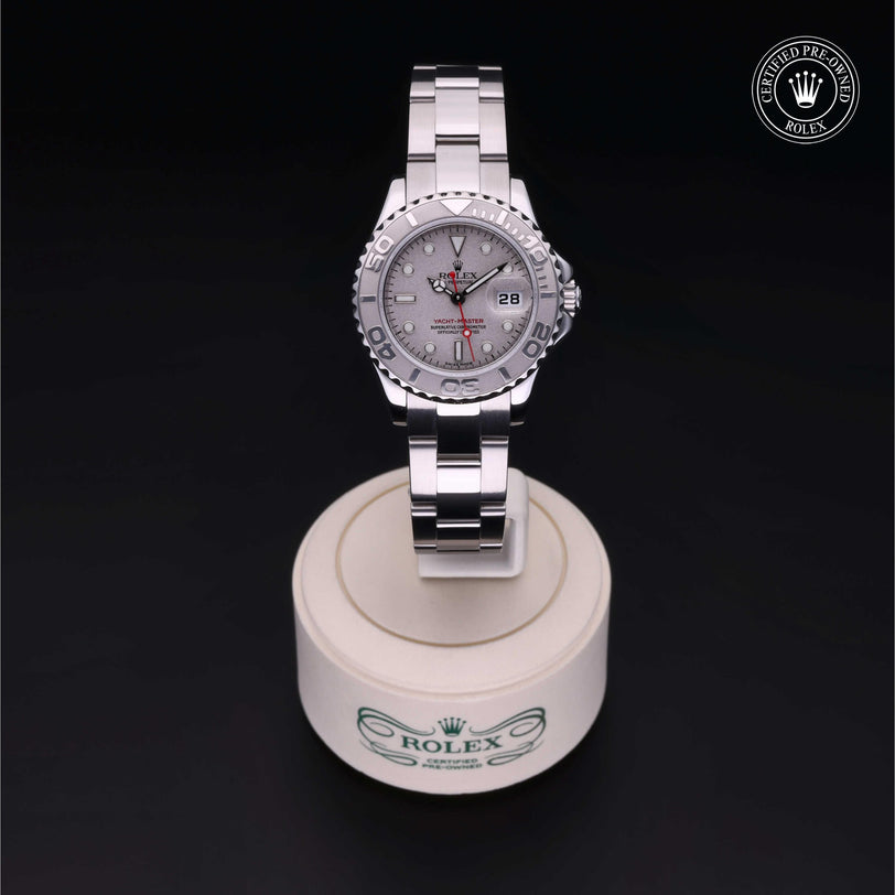 Rolex Certified Pre-owned Yacht-Master M169622-0002 front on black background