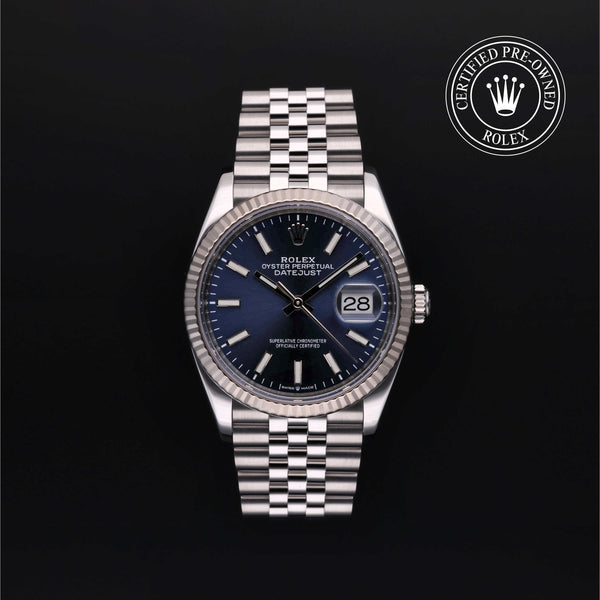 Rolex Certified Pre-owned Datejust M126234-0017 front on black background