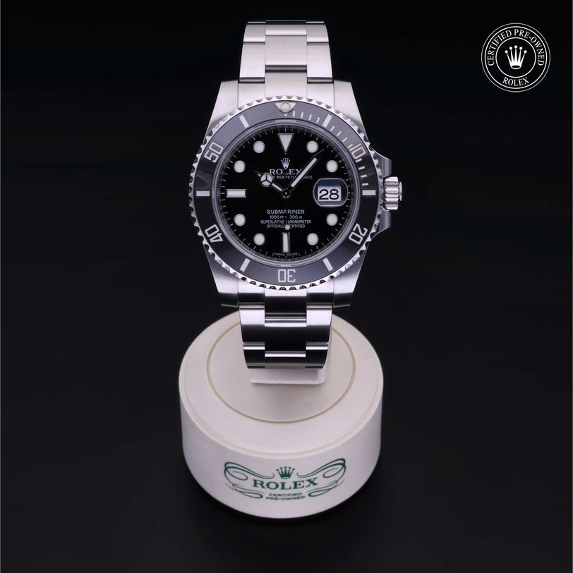 Rolex Certified Pre-owned Submariner M116610LN-0001 front on black background