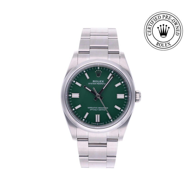 Rolex CPO Oyster Perpetual M126000 front on white background