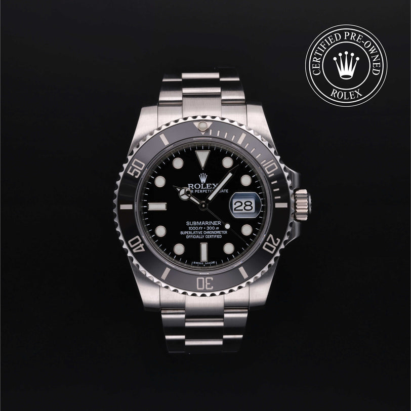 Rolex Certified Pre-owned Submariner M116610LN-0001 front on black background