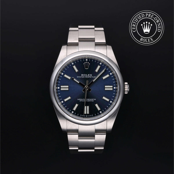 Rolex Certified Pre-owned Oyster Perpetual M124300-0003 front on black background