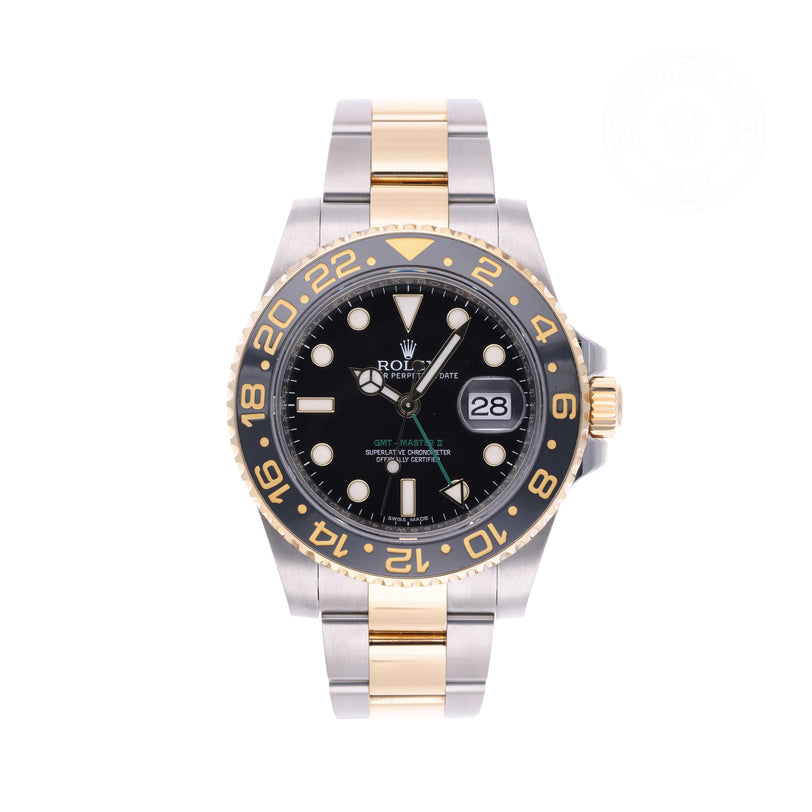 Rolex Certified Pre-owned GMT M116713LN-0001 front on white background