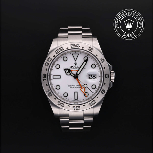 Rolex Certified Pre-owned Explorer M216570-0001 front on black background