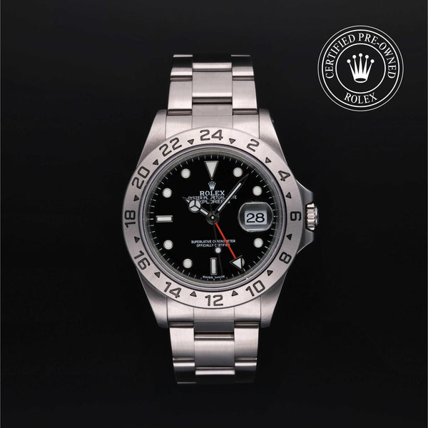 Rolex Certified Pre-owned Explorer M16570-0005 front on black background
