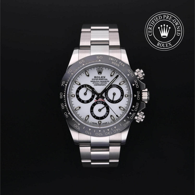Rolex Certified Pre-owned Daytona M116500LN-0001 front on black background