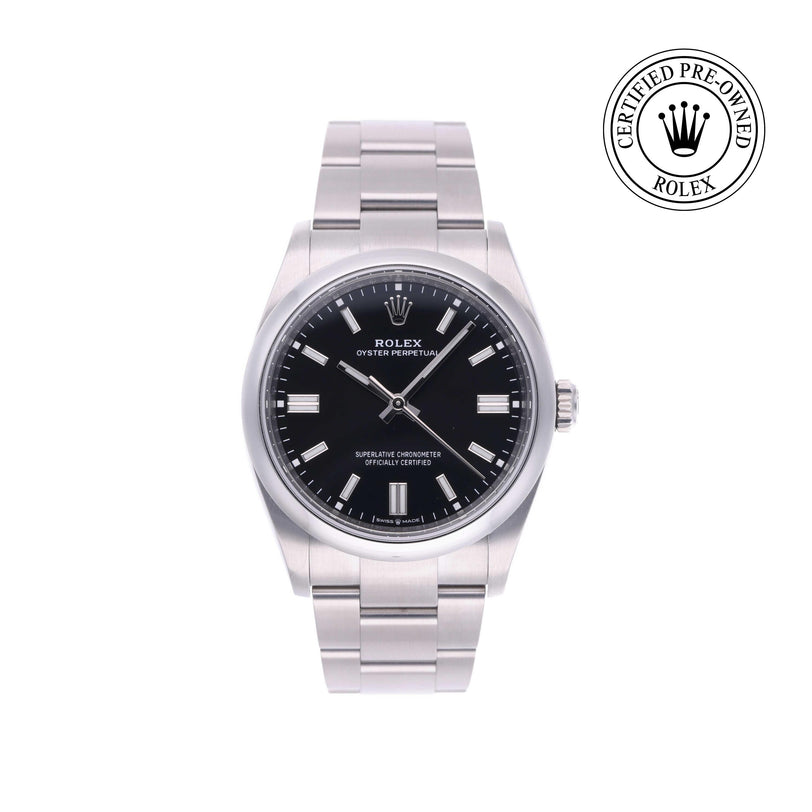 Rolex CPO Oyster Perpetual M126000 front on white background