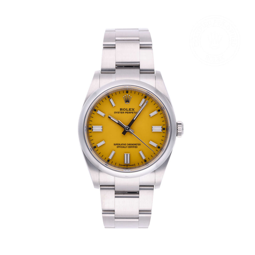 Rolex Certified Pre-owned Oyster Perpetual M126000-0004 front on white background