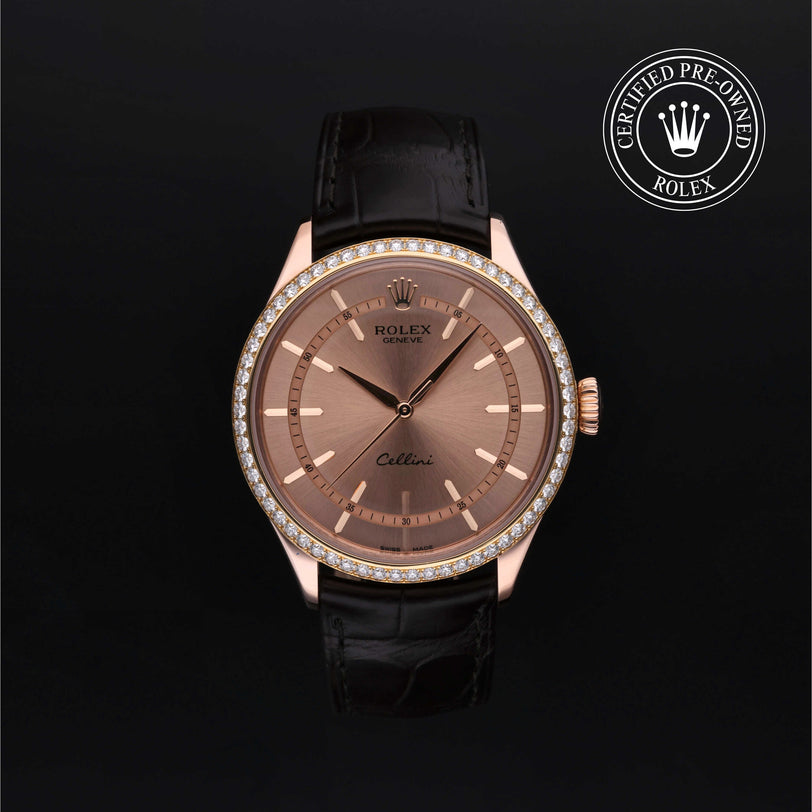 Rolex Certified Pre-owned Cellini M50705RBR-0010 front on black background