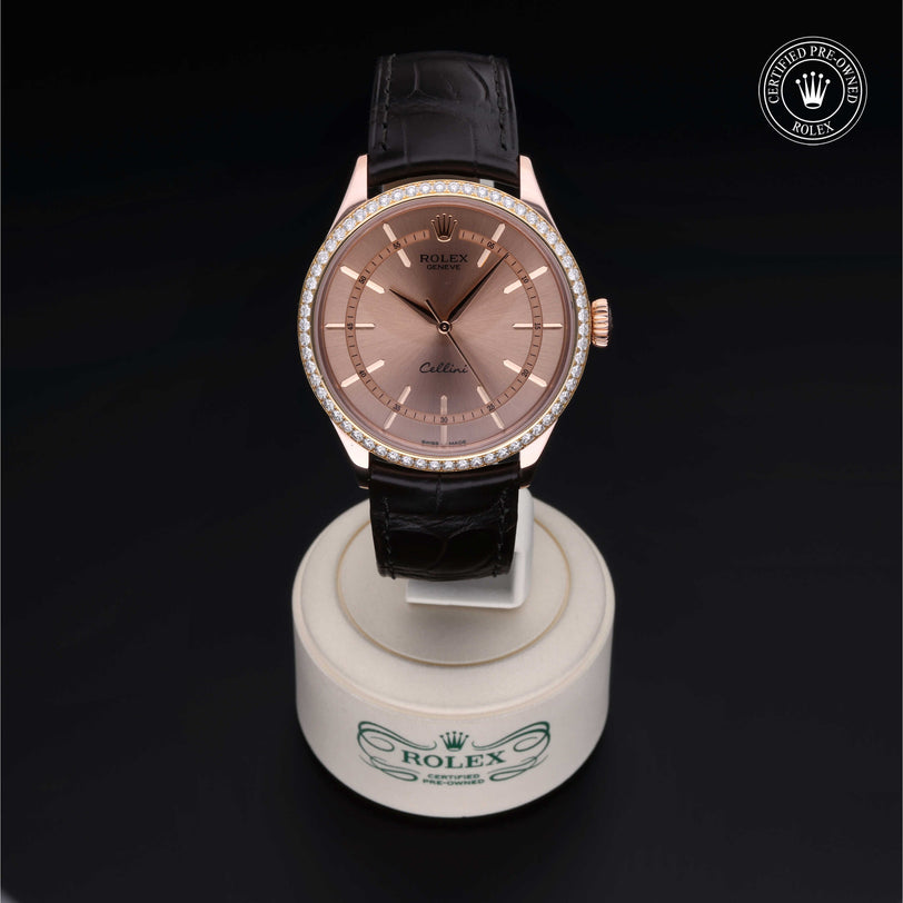 Rolex Certified Pre-owned Cellini M50705RBR-0010 front on black background