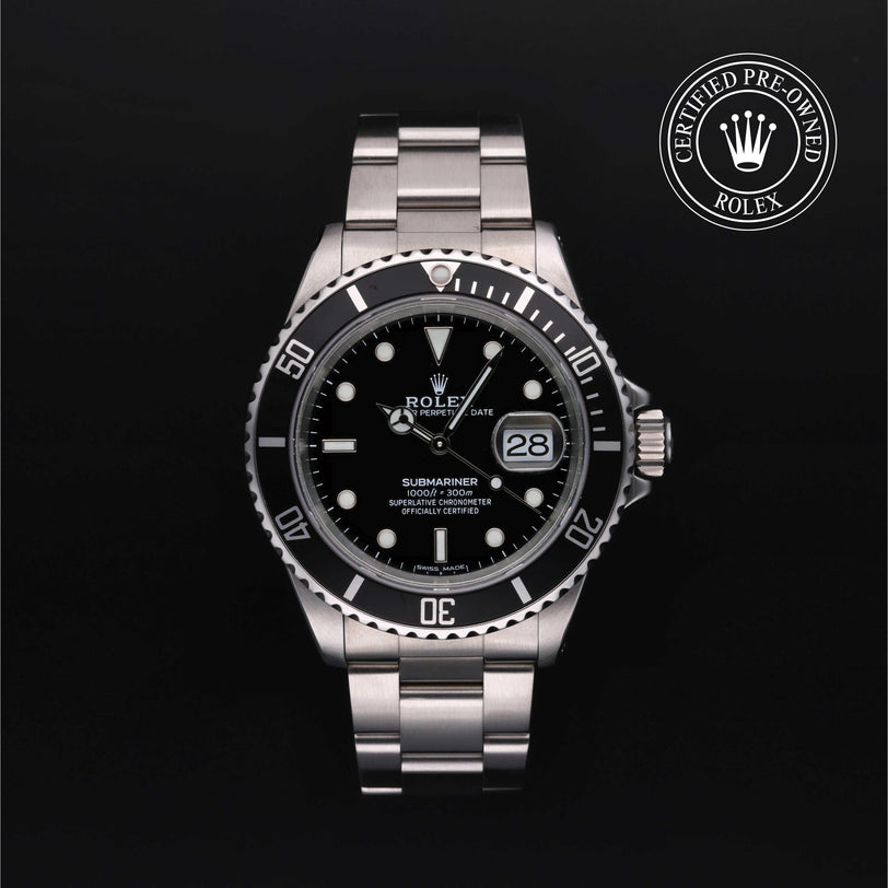 Rolex CPO Submariner M16610 front on white background