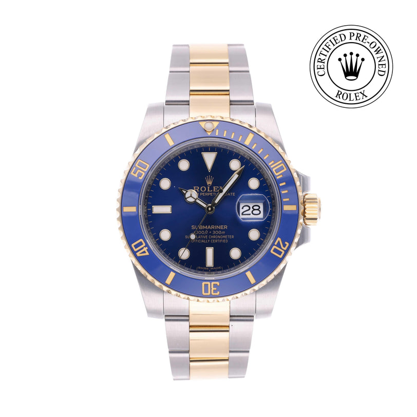 Rolex Certified Pre-owned Submariner M116613LB-0005 front on white background
