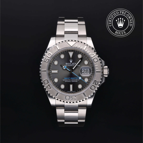 Rolex Certified Pre-owned Yacht-Master M116622-0003 front on black background