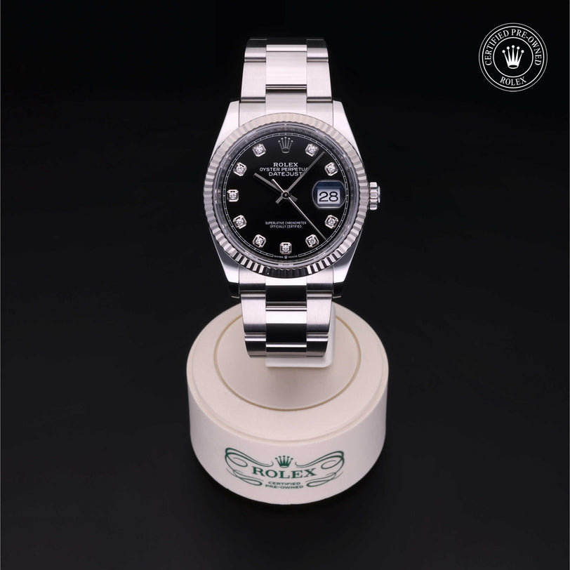 Rolex Certified Pre-owned Datejust M126234-0028 front on black background