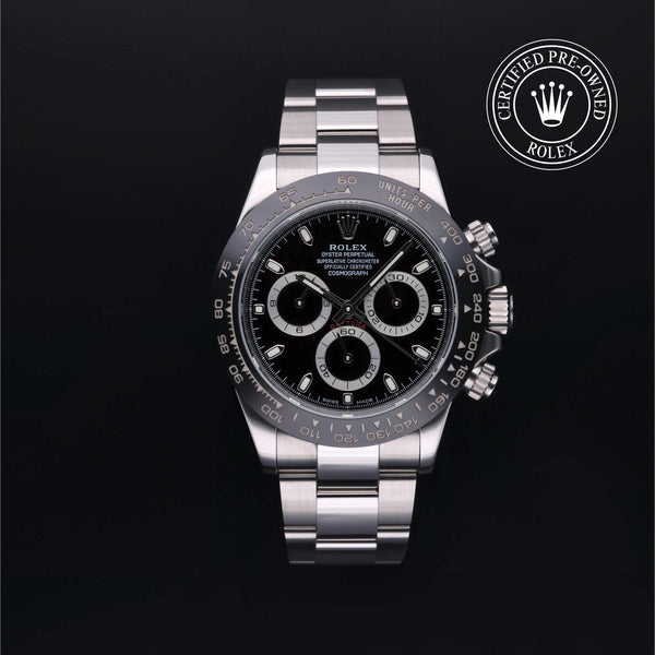 Rolex CPO Daytona M116500LN front on white background