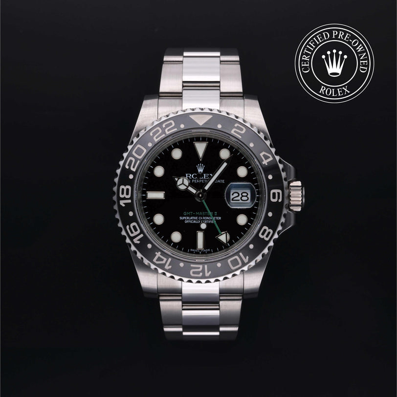 Rolex CPO GMT M116710LN front on white background