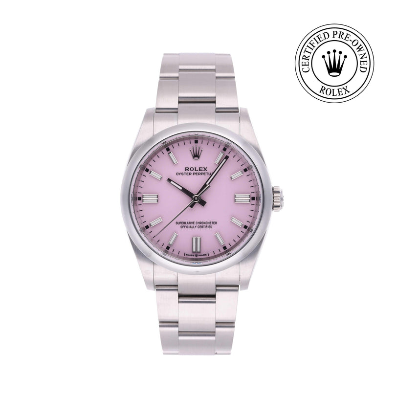 Rolex CPO Oyster Perpetual M126000 front on white background
