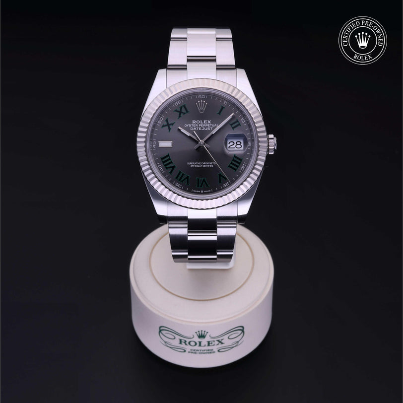 Rolex Certified Pre-owned Datejust M126334-0021 front on black background