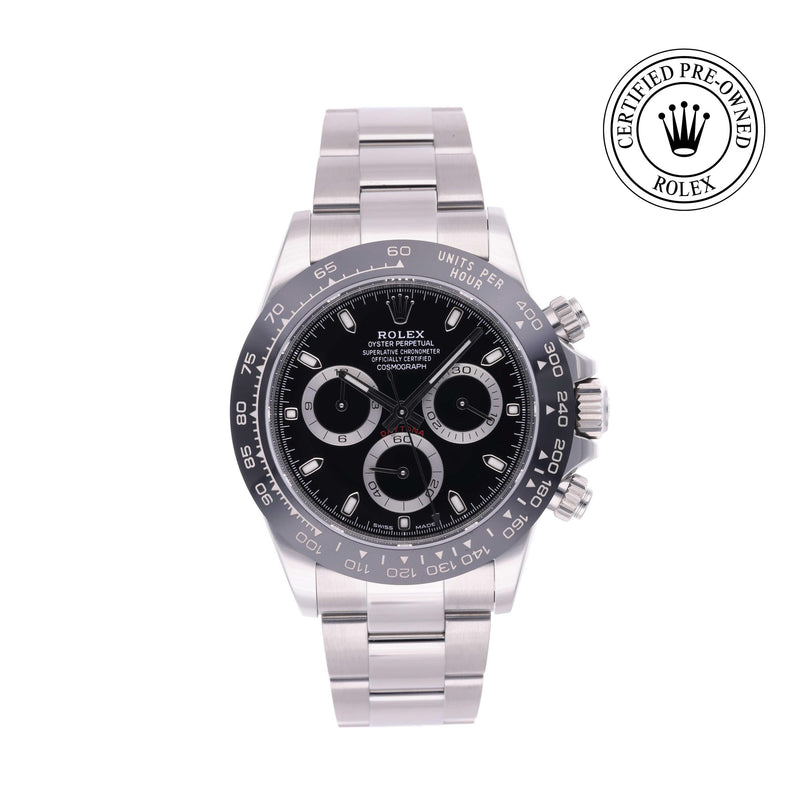 Rolex CPO Daytona M116500LN front on white background
