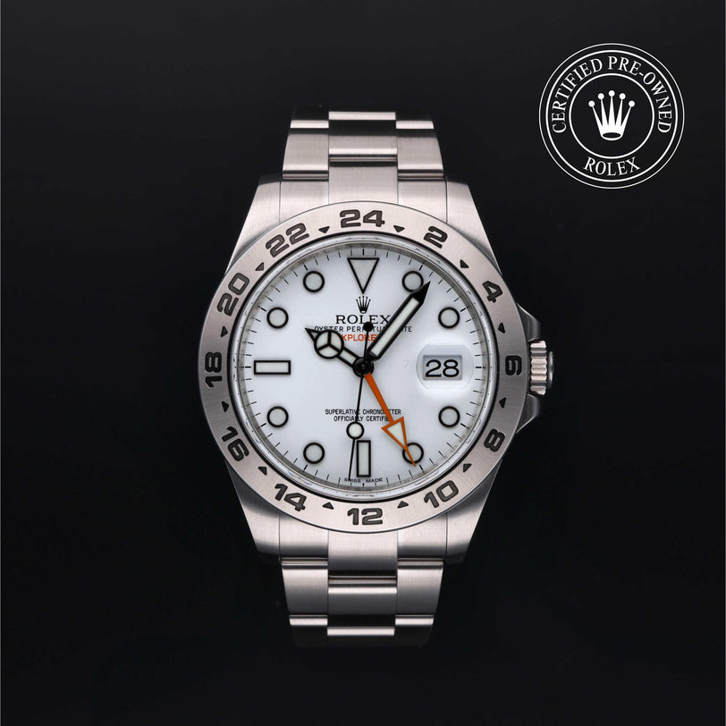 Rolex Certified Pre-owned Explorer M216570-0001 front on black background