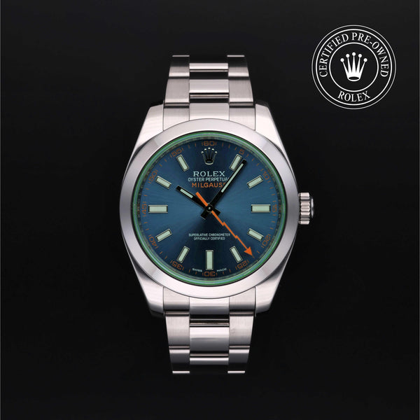 Rolex CPO Milgauss M116400GV front on white background