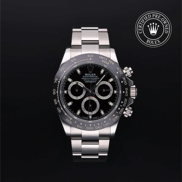 Rolex Certified Pre-owned Daytona M116500LN-0002 front on black background