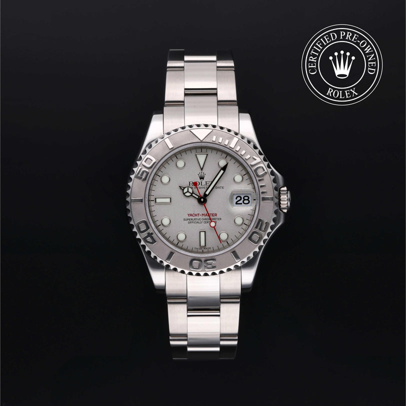 Rolex Certified Pre-owned Yacht-Master M168622-0004 front on black background