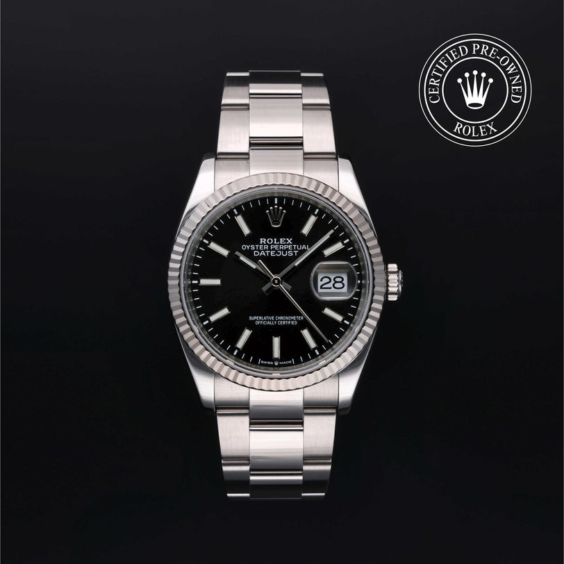 Rolex Certified Pre-owned Datejust M126234-0016 front on black background