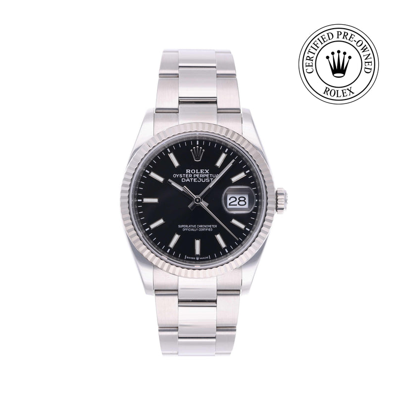 Rolex Certified Pre-owned Datejust M126234-0016 front on white background