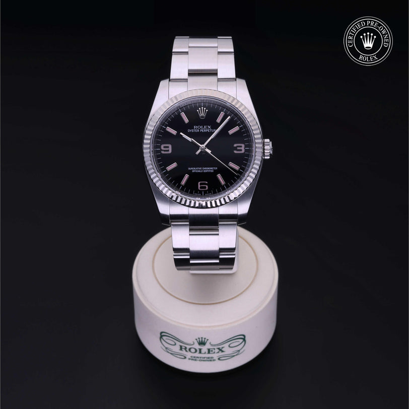 Rolex CPO Oyster Perpetual M116034 front on white background