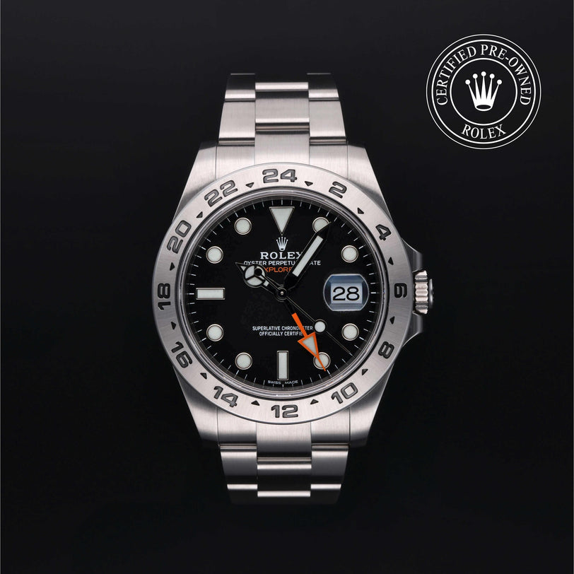 Rolex Certified Pre-owned Explorer M216570-0002 front on black background
