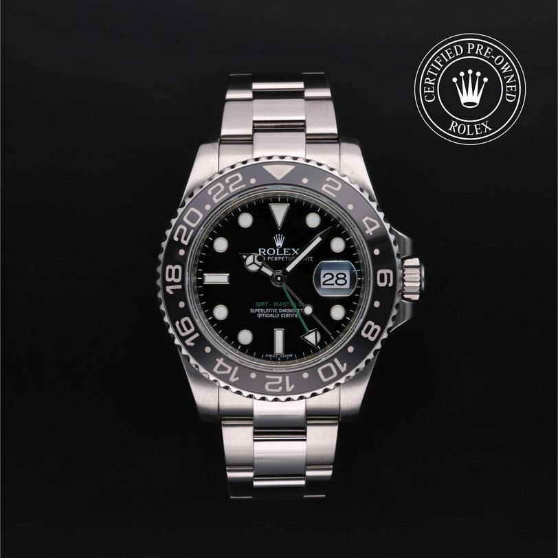 Rolex CPO GMT M116710LN front on white background
