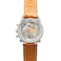 Back view of the Vacheron Constantin Historiques Cornes De Vache Chronograph displaying its exposed mechanical movement and tan leather strap.