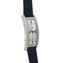 A Cartier Tank Cintrée Piece Unique wristwatch with a rectangular face and black leather strap, displaying the time 3:10.