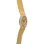 Piaget Ladies Diamond Watch Tiffany & Co. with diamond bezel and Roman numerals, displayed from a side angle on a white background.
