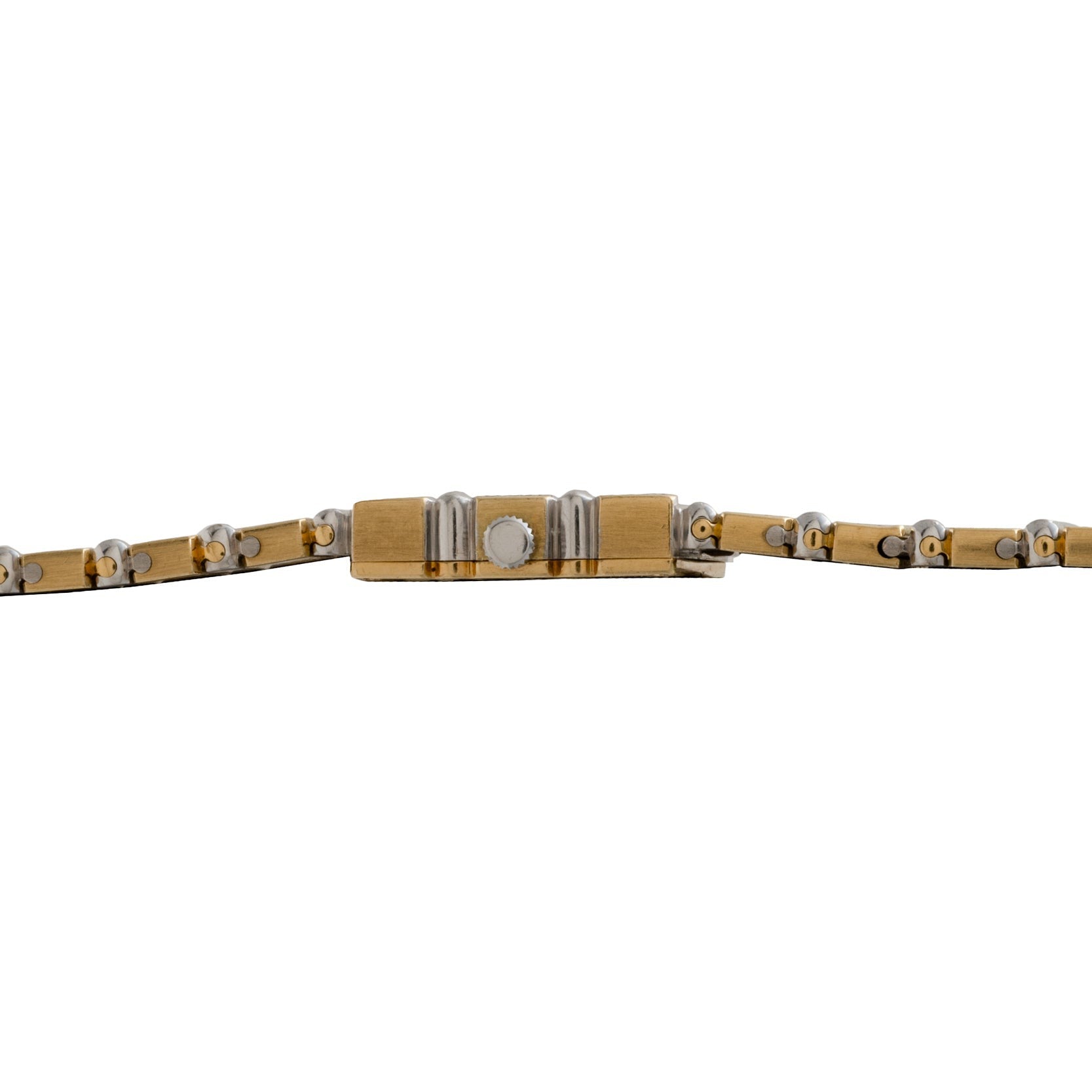 The Piaget Polo Pave bracelet features gold and silver metals with a rectangular clasp at the center, shown in close-up against a white background.