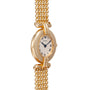 Ladies Dress Watch by Cartier featuring a gold beaded bracelet and white dial with black Roman numerals.
