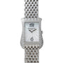 The Patek Philippe Gondolo Ladies wristwatch features a silver case, woven metal band, and a diamond-encrusted bezel.