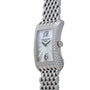 Patek Philippe Gondolo Ladies watch with diamond bezel, silver dial, and metal link bracelet, displayed at an angle.
