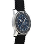 Angled view of the Breitling SuperOcean B01 Chronograph 44 wristwatch featuring a black dial, black strap, and silver case.