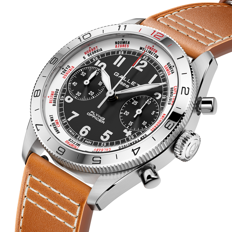 Flying Officer | 40mm, Steel Case, Brown Leather Strap