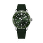 The Breitling Superocean Heritage B31 Automatic 44 features a green dial, textured strap, silver bezel, and a date display at 6 o’clock.