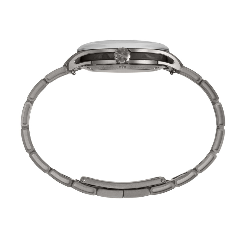 A close-up of the Timex Giorgio Galli S2Ti Automatic—a 38mm titanium watch with a sapphire crystal for outstanding clarity and durability.