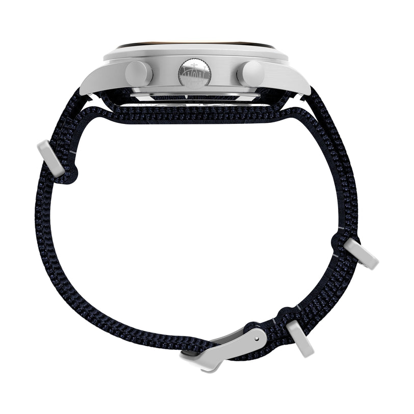 A close-up of the Timex Waterbury Traditional Fly-Back Chronograph.